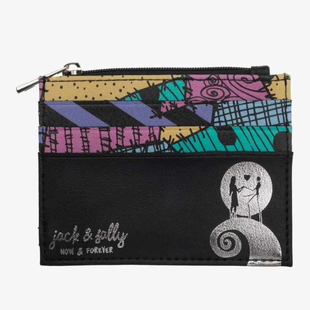 Disney Jack & Sally Black Multicolor Zip Card Wallet